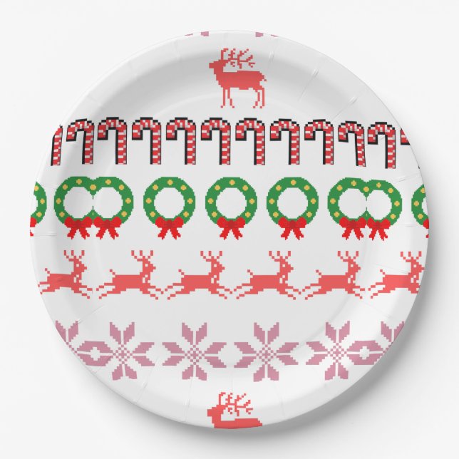 Modern Christmas Tree Painting Colorful Paper Plate (Front)