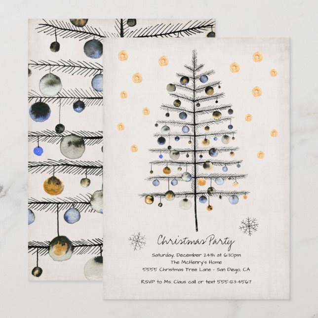 Modern Christmas Tree Party Invitation (Front/Back)