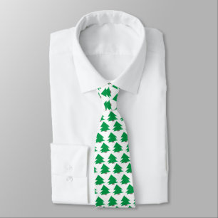 Modern Christmas Tree Pattern Green and White Tie