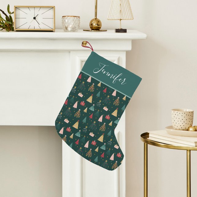 Modern Christmas Tree Pattern Personalised Small Christmas Stocking (Creator Uploaded)