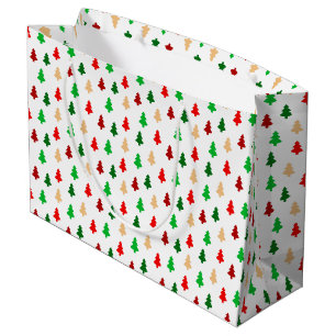 Modern Christmas Tree Pattern - Red Green and Gold Large Gift Bag