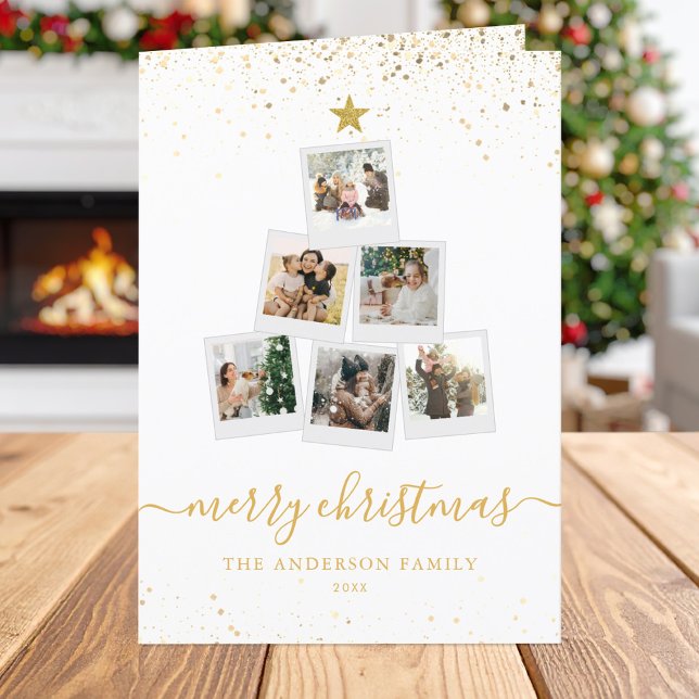 Modern Christmas Tree Photo Collage Holiday Card (Creator Uploaded)