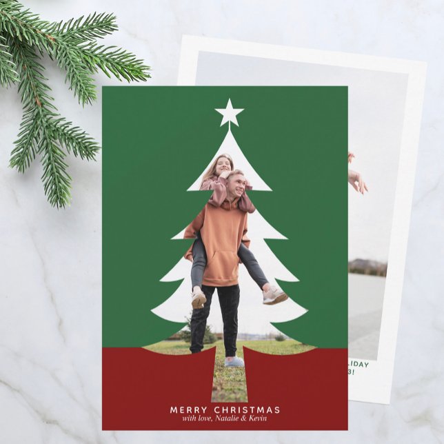 Modern Christmas Tree Photo Cutout Holiday Card (Creator Uploaded)