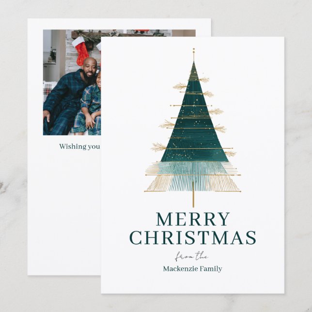 Modern Christmas Tree Photo Personalized Holiday Card (Front/Back)