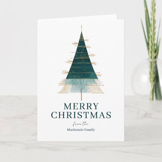 Modern Christmas Tree Photo Personalized Holiday Card (Front)