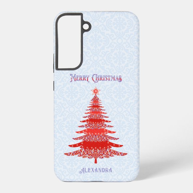 Modern Christmas Tree Red Blue Personalised Samsung Galaxy S22+ Case (Back)
