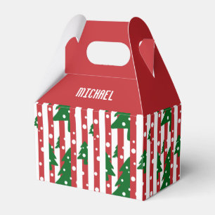 Modern Christmas Tree Red Green Striped pattern Favour Box