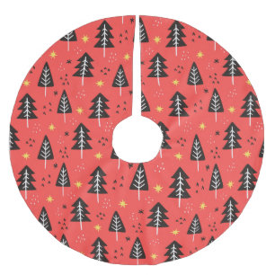 Modern Christmas Tree Red Orange Colour Pattern Brushed Polyester Tree Skirt