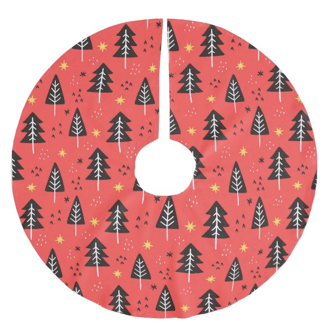Modern Christmas Tree Red Orange Colour Pattern Brushed Polyester Tree Skirt (Front)