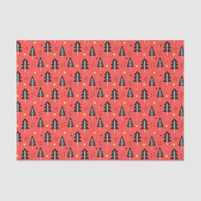 Modern Christmas Tree Red Orange Colour Pattern Tissue Paper (Front)