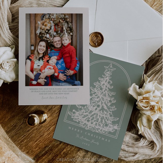 Modern Christmas Tree Sketch Arch With Photo Holiday Card (Creator Uploaded)