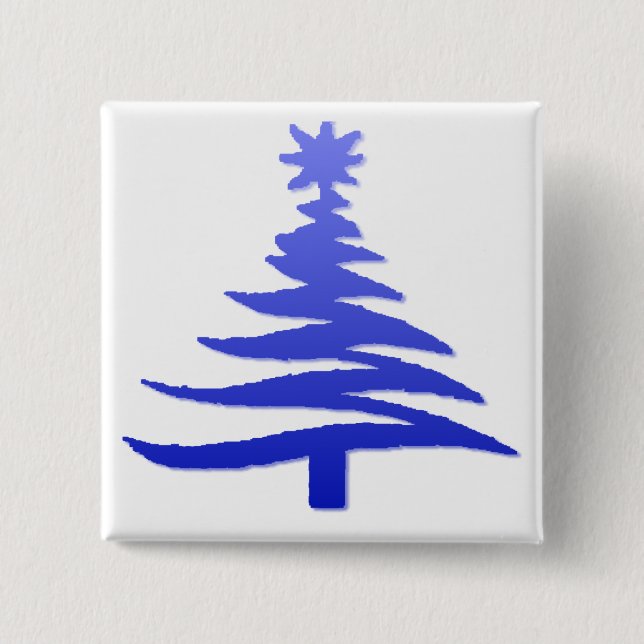 Modern Christmas Tree Stencil Print Blue 15 Cm Square Badge (Front)