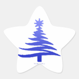Modern Christmas Tree Stencil Print Blue Star Sticker