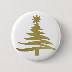 Modern Christmas Tree Stencil Print Gold 6 Cm Round Badge