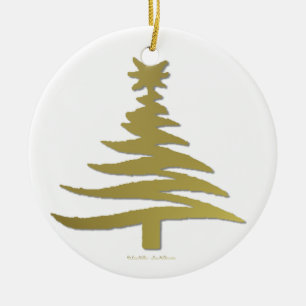Modern Christmas Tree Stencil Print Gold Ceramic Tree Decoration