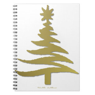 Modern Christmas Tree Stencil Print Gold Notebook