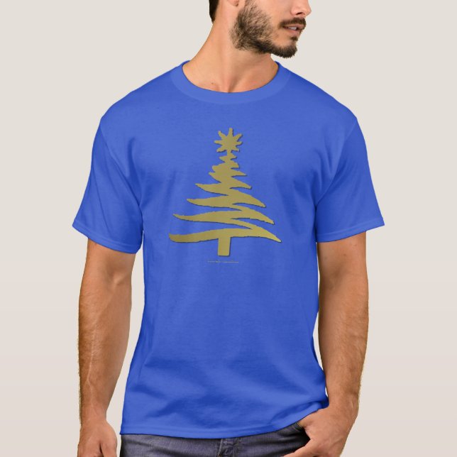 Modern Christmas Tree Stencil Print Gold T-Shirt (Front)