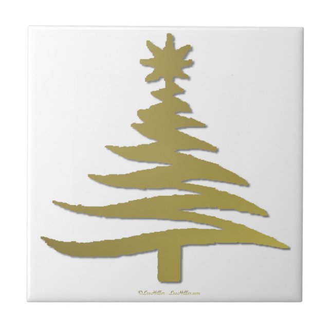 Modern Christmas Tree Stencil Print Gold Tile (Front)