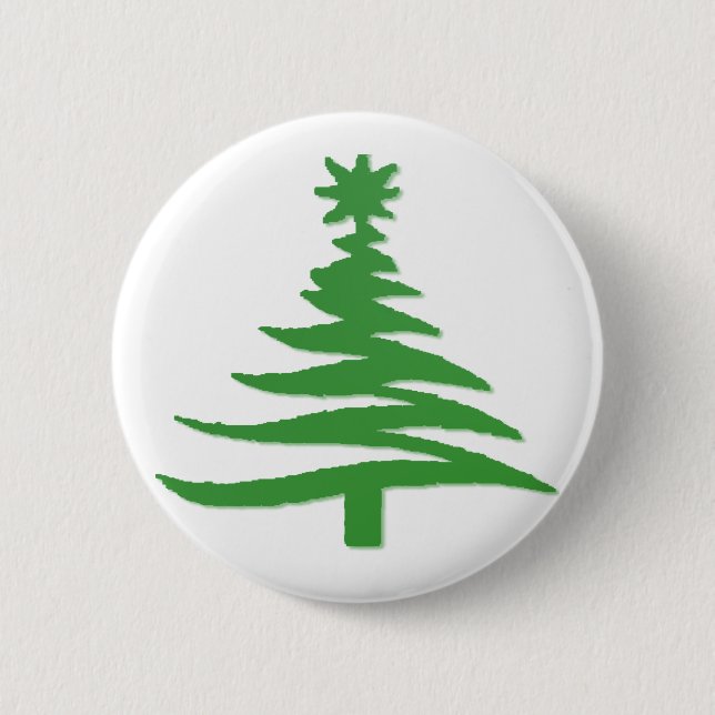 Modern Christmas Tree Stencil Print Green 6 Cm Round Badge (Front)
