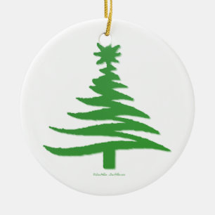Modern Christmas Tree Stencil Print Green Ceramic Tree Decoration