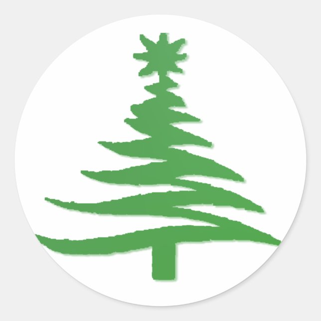 Modern Christmas Tree Stencil Print Green Classic Round Sticker (Front)