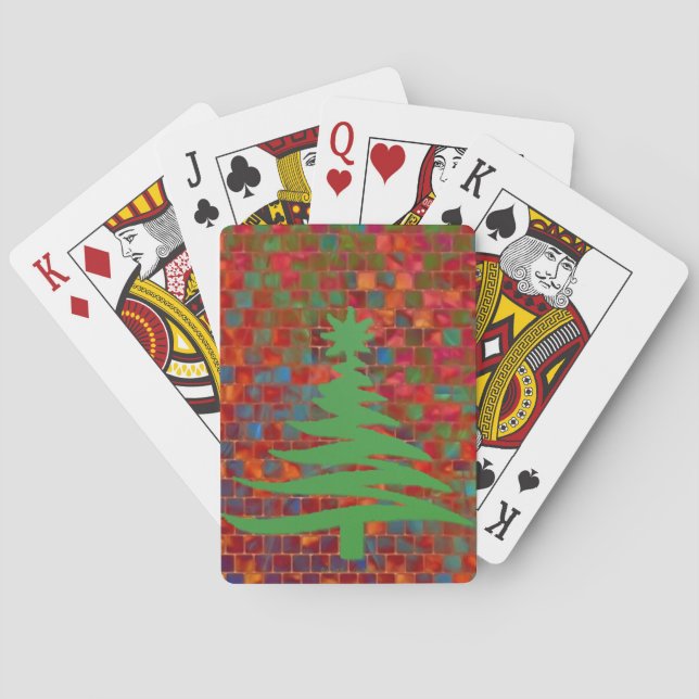 Modern Christmas Tree Stencil Print Green Playing Cards (Back)