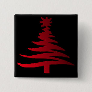 Modern Christmas Tree Stencil Print Red 15 Cm Square Badge
