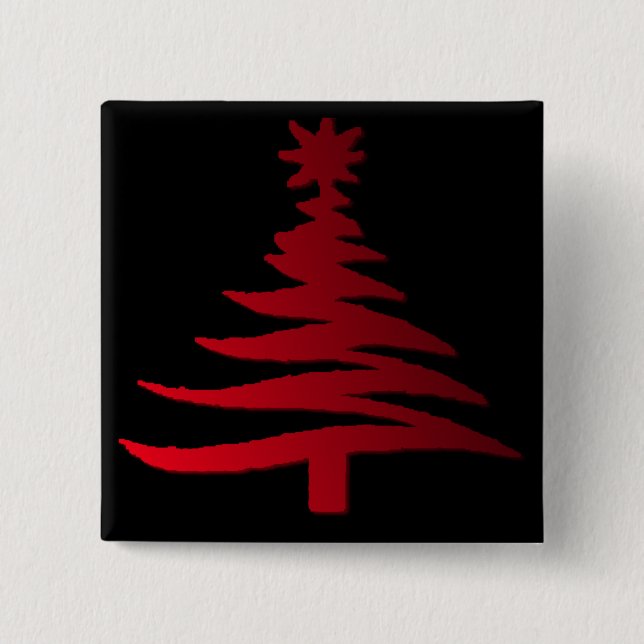 Modern Christmas Tree Stencil Print Red 15 Cm Square Badge (Front)