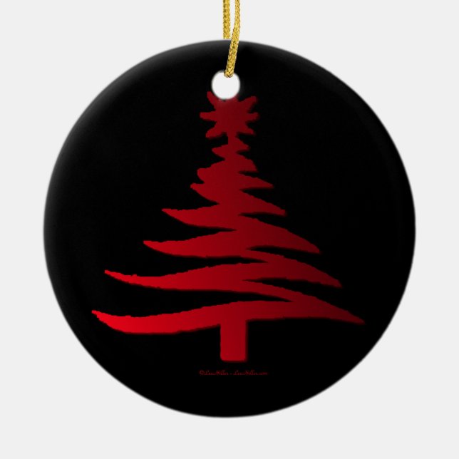 Modern Christmas Tree Stencil Print Red Ceramic Tree Decoration (Front)