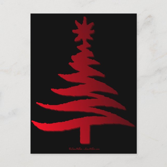 Modern Christmas Tree Stencil Print Red Holiday Postcard (Front)