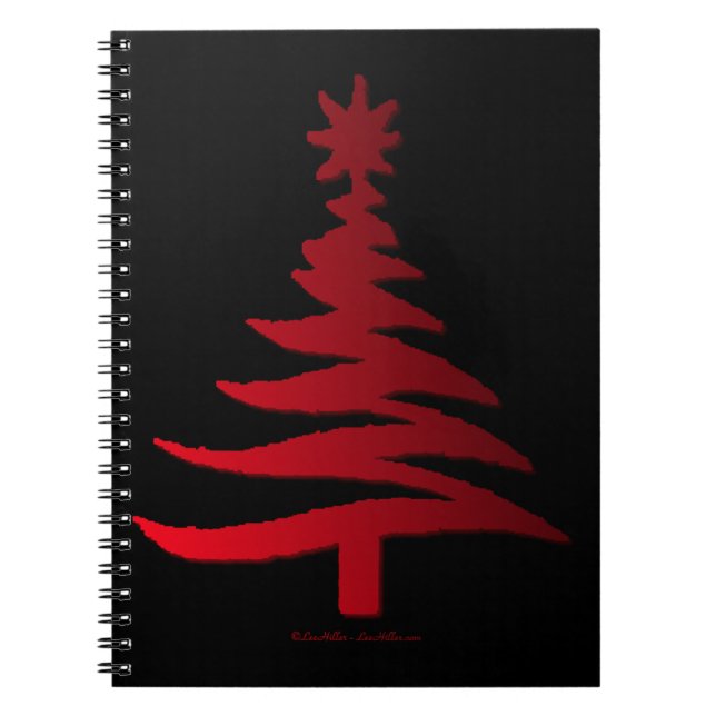 Modern Christmas Tree Stencil Print Red Notebook (Front)
