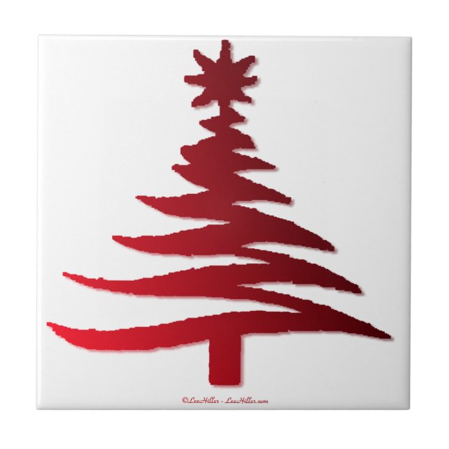 Modern Christmas Tree Stencil Print Red Tile (Front)