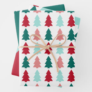 Modern Christmas Tree, Teal, Aqua, Red Wrapping Paper Sheet