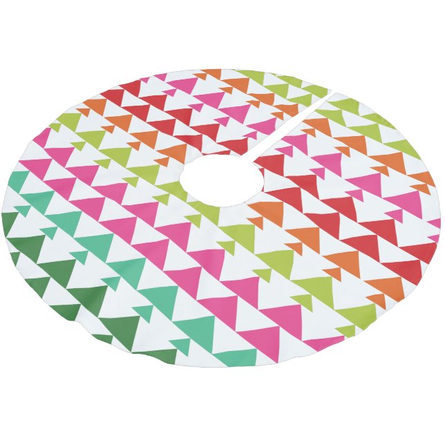 Modern Christmas Tree Triangle Pattern Green Pink Brushed Polyester Tree Skirt (Angled)