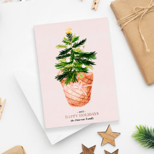 Modern Christmas tree watercolor bow illustration