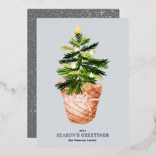 Modern Christmas tree watercolor bow illustration