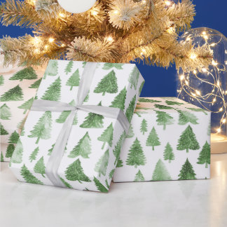 Modern christmas tree watercolor pine green vibe wrapping paper