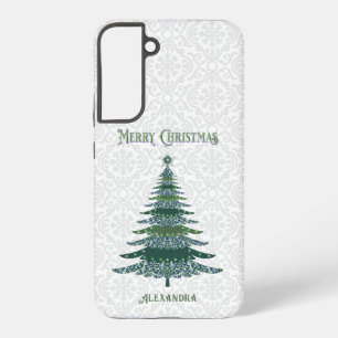 Modern Christmas Tree White Green Personalized Samsung Galaxy Case