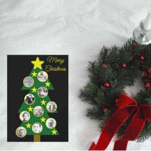 Modern Christmas Tree with Photo Ornaments Black Card