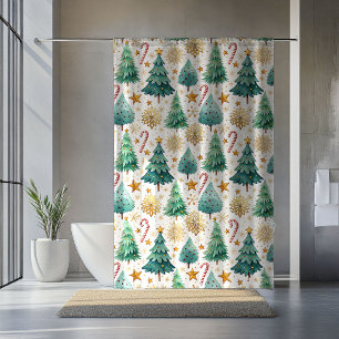 Modern Christmas Trees and Candy Canes Curtain