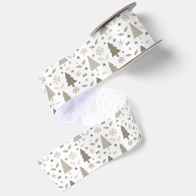 Modern Christmas Trees Beige Satin Ribbon (Front+Back)