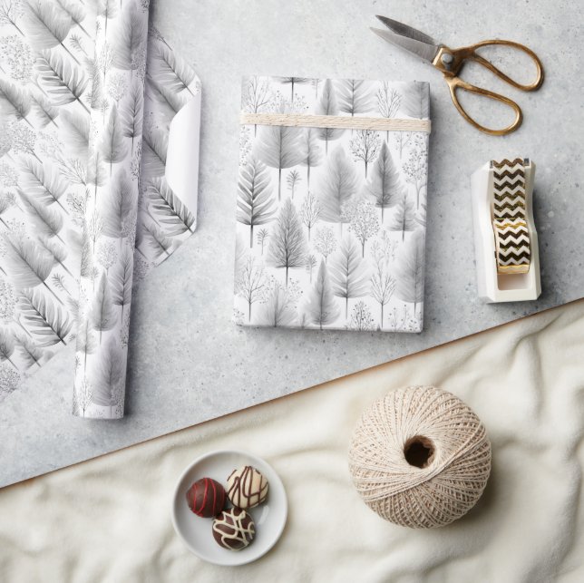 Modern Christmas Trees Black White Wrapping Paper (Crafts)