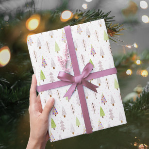 Modern Christmas Trees Blush Pink Pattern Wrapping Paper