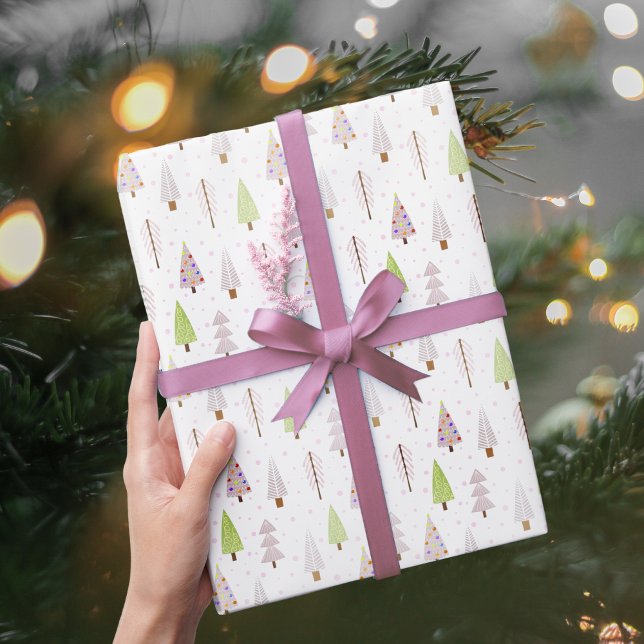 Modern Christmas Trees Blush Pink Pattern Wrapping Paper (Creator Uploaded)