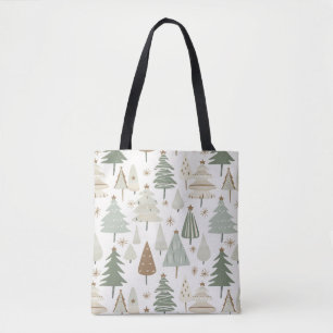 Modern Christmas Trees brown pattern Tote Bag