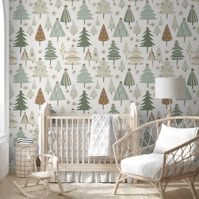 Modern Christmas Trees brown pattern Wallpaper (Kids)