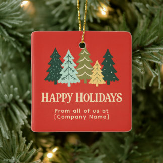 Modern Christmas Trees Corporate Happy Holidays Ceramic Ornament