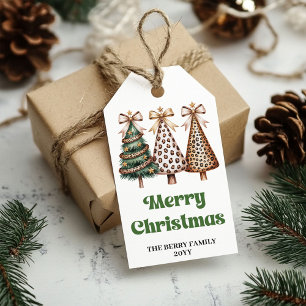 Modern Christmas trees green gold custom gift tags