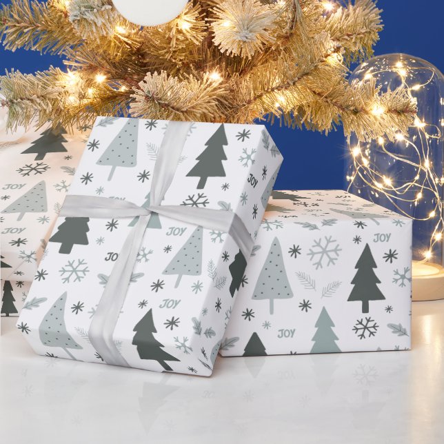 Modern Christmas Trees Grey Wrapping Paper (Holidays)