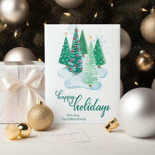 Modern Christmas Trees Happy Holidays Flat Holiday Card